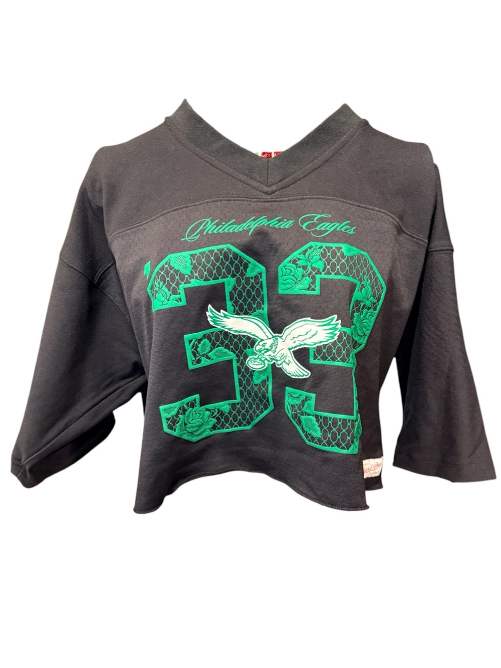 Mitchell & Ness Womens Philadelphia Eagles Cropped Top Black Kelly Green M NWT